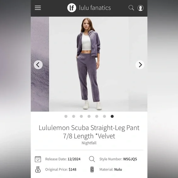 Lululemon• Scuba Straight-Leg Pant 7/8 *Velvet• Nightfall Purple•RARE NWT•XL - Picture 4 of 11
